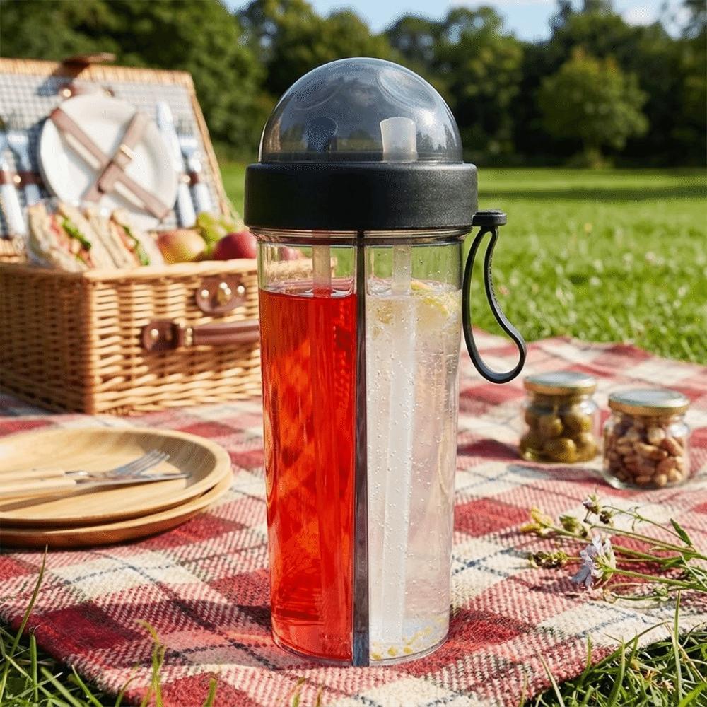 Daily Accessory 600ML Dual Drink Cup Dual Mouth With Tubes Sport Tumbler Light Weight Large Volume Water Bottle Fruit Tea Drink