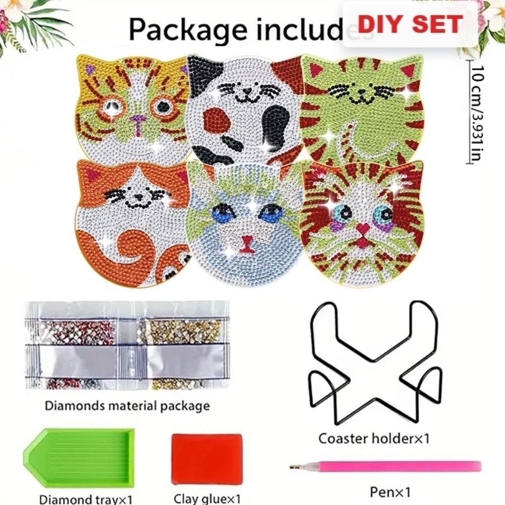 8PCS/6PCS With Stand DIY Painting Coasters Cute Panda Coaster Kit Table Decor