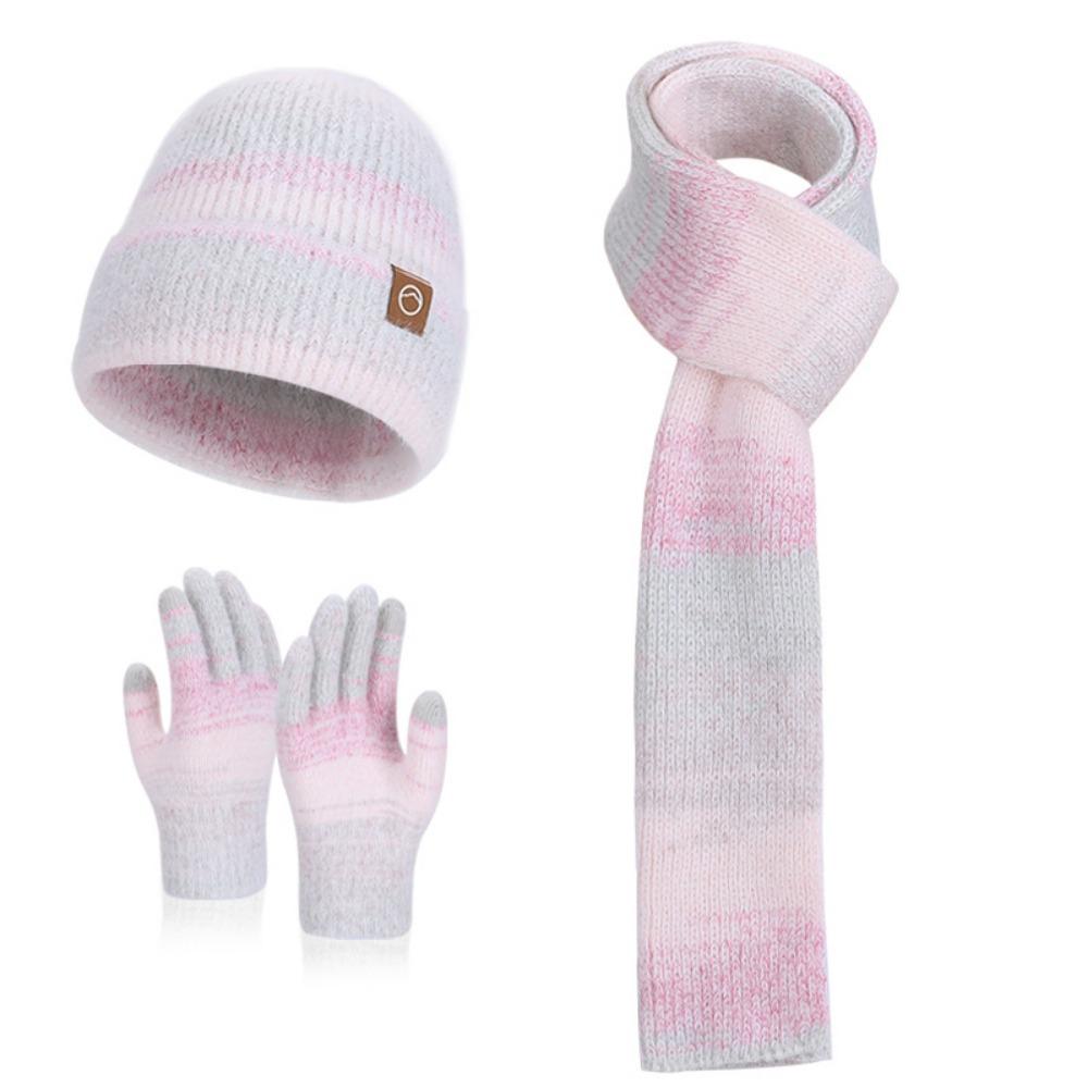 Thickened Cap Gloves Scarf Set Knitted Cycling Beanies Outdoor Women Skullcap