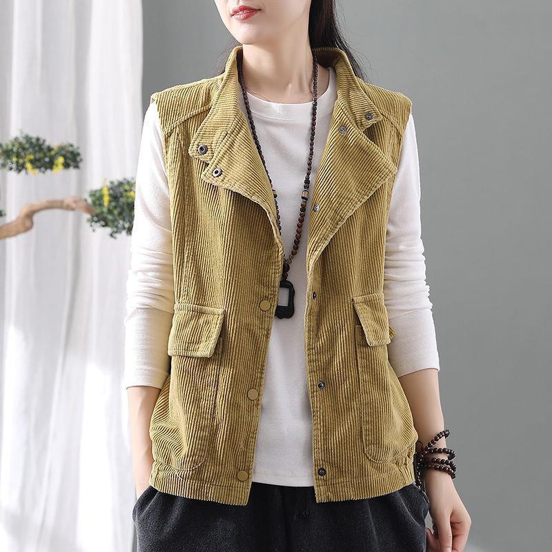 Women's Cardigan Vest Double Corduroy Cardigan Vest Jacket Autumn Winter Lapel Vest Top Vintage