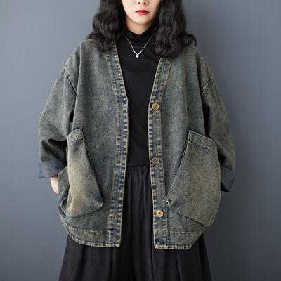 2025 Новая куртка большого размера на весну, пальто, женские джинсовые пальто в стиле пэчворк, повседневные свободные хлопковые пуговицы, синяя короткая куртка большого размера