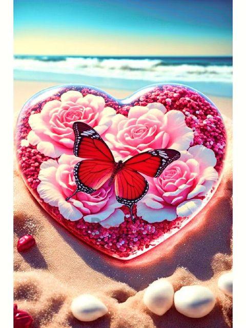 Романтический пляжный пейзаж алмазная живопись Роза Бабочка Любовь DIY Мозаика Алмазная вышивка 5D вышивка крестиком цветок домашний декор S448