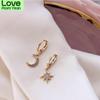 925 Sterling Silver Shiny Cz Star Moon Asymmetric Hoop Earrings For Women Girls Gold Silver Color Party Jewelry Gifts S -E1360