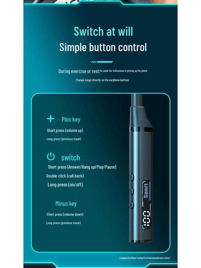 2025 In-Ear Bluetooth Neckband with Long Battery, Noise Cancelling, Waterproof, Heavy Bass for Running & E-Sports