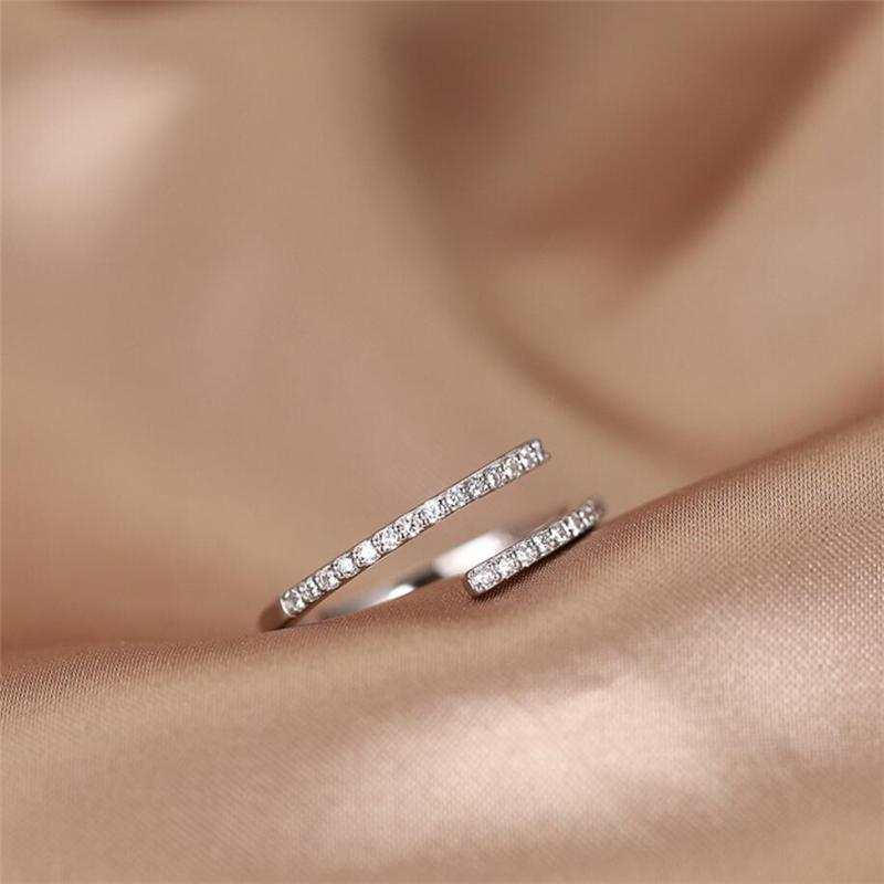 Sole Memory Rhinestone Shiny Cool Zircon Silver Color Female Resizable Opening Rings SRI558