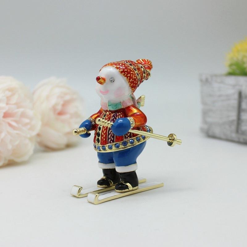 Новый Рождественский Подарок Эмалевый Цвет Катание на Лыжах Снеговик Креативные Маленькие Украшения Коробка для Хранения Настольные Маленькие Украшения