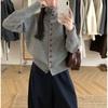 Women's Contrast Color Button Knit Cardigan Sweater  High Neck Long Sleeve Loose Sweaters Jacket Loose Korean Style Fall Winter Basic Clothing