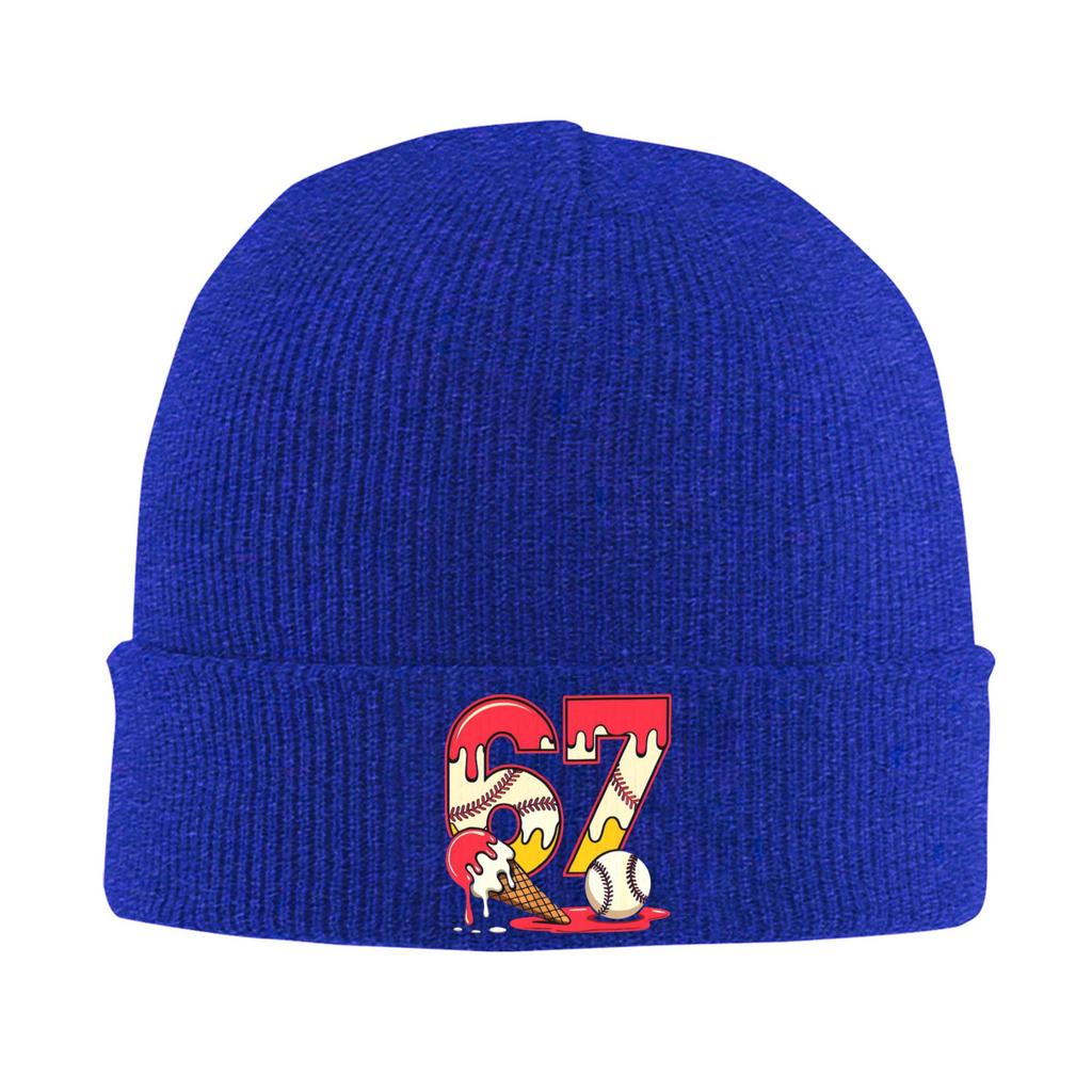 Baseball Drip 67 Cool Player Number 67 Ice Cream Drip Knit Hat Casual Caps Kpop Beanie Hats Winter Design Thermal Bonnet Hats