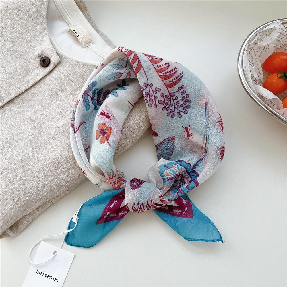 56cm Soft Square Scarves Sun Protection Neckerchief Bandana New Print Flower Scarf Women