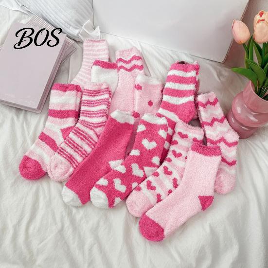 Mid Tube Sleep Socks 1 Pair Women Fuzzy for Valentine's Day, Warm Fluffy Coral Fleece Winter Slipper Socks, Fall Thick Sleeping Gift Holiday Soft