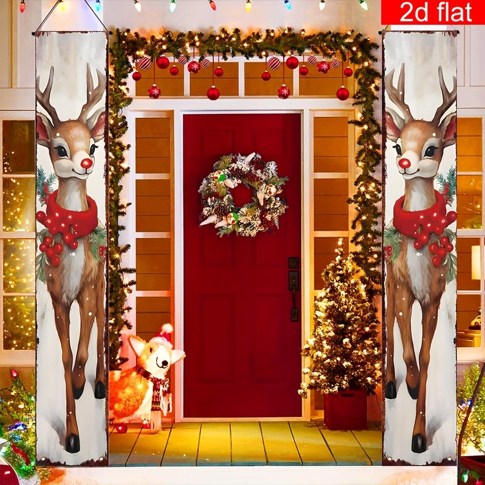 Merry Christmas Couplet Banner Sika Deer 1 Pair Polyester Indoor Outdoor Decor