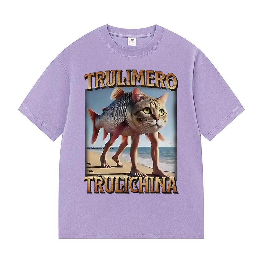Trulimero Trulichina Funny Cat Fish Meme T Shirts Unisex Unisex Summer High Quality Cotton Tshirt Retro Oversized Short Sleeve Tees