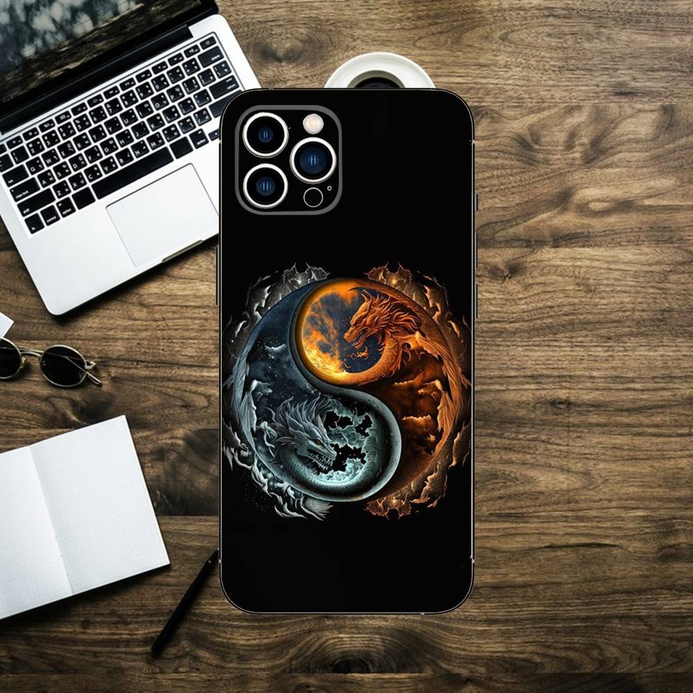Японский Арт Дракон Инь Ян Чехол для Телефона Для iPhone 16,15,14,13,12,11,XS,XR,X,8,7,Pro,Max,Plus,mini Силиконовый Черный Чехол