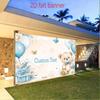 1pc Custom Blue Teddy Bear Baby Shower Party Banner Backdrop, Personalized Floral Balloon Butterfly Birthday Background