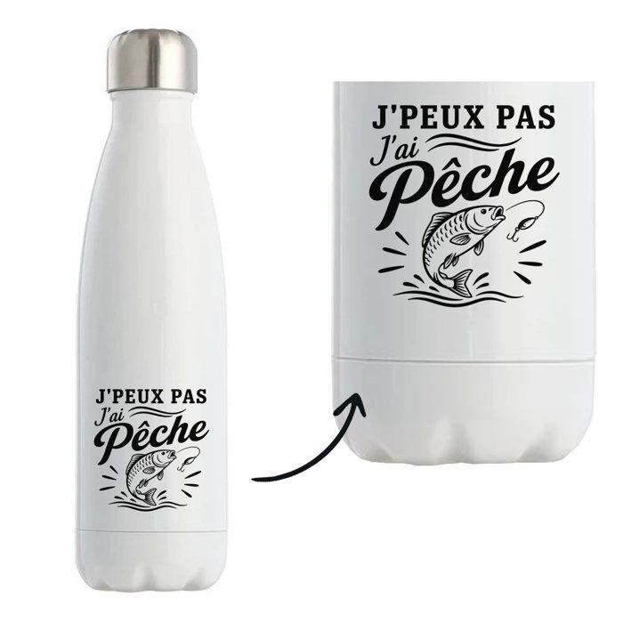 Gourde isotherme - PLANETEE - J’peux pas j’ai Pêche minimaliste - Inox double paroi - 500 ml - Froid 24h/Chaud 12h