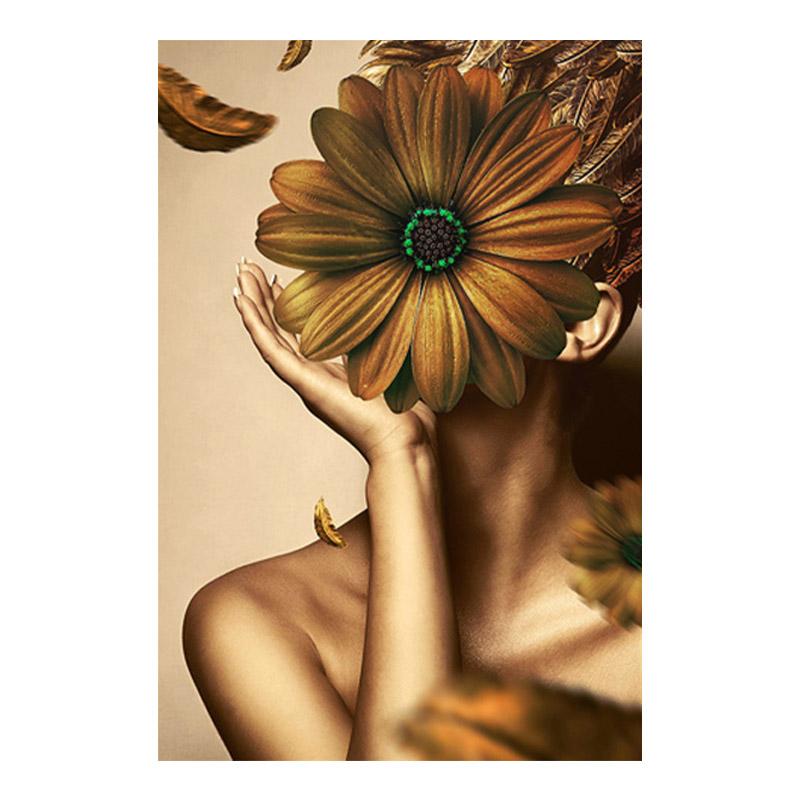 Золотые цветы, современная обнаженная женщина, картина маслом на холсте, постеры и принты, настенные художественные картины Cuadros для гостиной, домашний декор