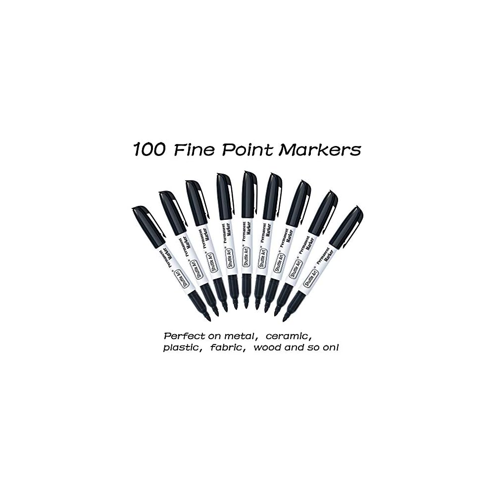 Shuttle Art Marker Pens, Art Markers, Black, 100-Pack, Quick-Drying, Water-Resistant, for