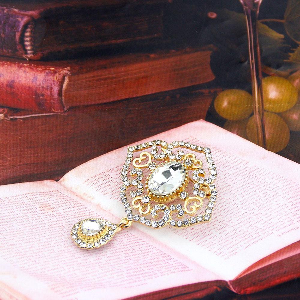Женская брошь с кристаллами золотого цвета и стразами, полые свадебные украшения для невесты