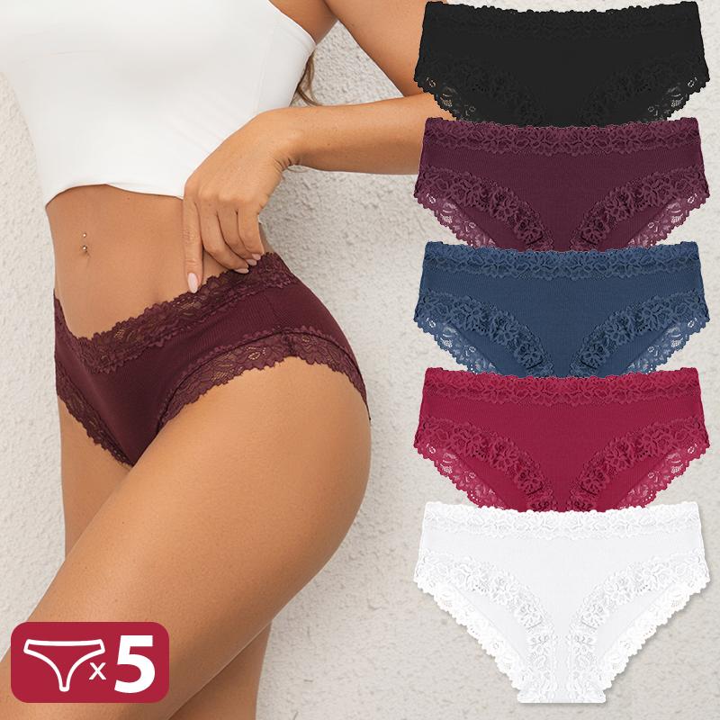 FINETOO 5 шт. Хлопковые трусики Женские трусы с цветочным кружевом Бесшовное сексуальное нижнее белье С низкой посадкой Эластичные трусы Женские Дышащие Мягкие