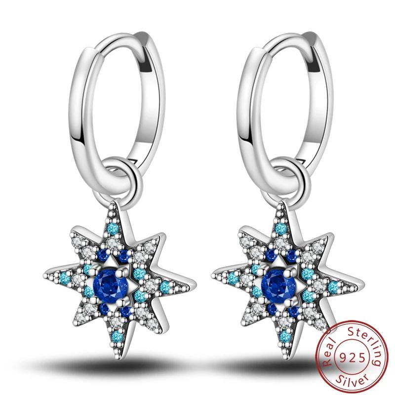 Women's Romantic 925 Silver Snowflake Star Shining Zircon Christmas Winter Earrings Fit Wedding Party Exquisite Jewelry