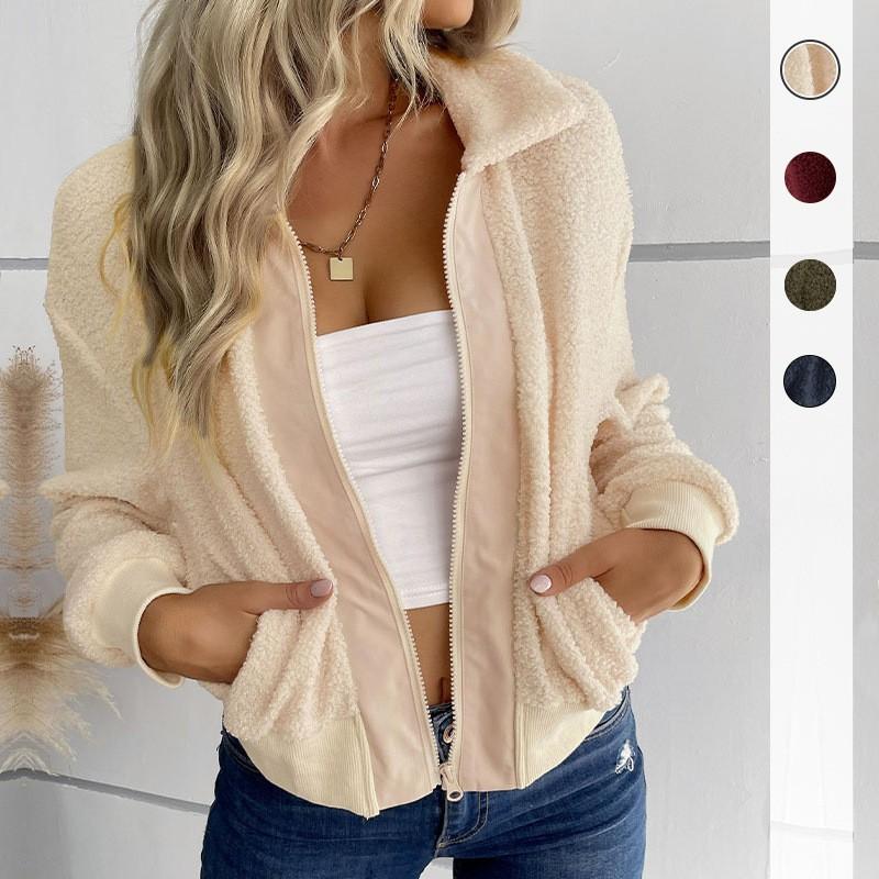 TikTok Winter Lamb Fleece Jacket Women Long Sleeve Open Front Cardigan Casual Coat