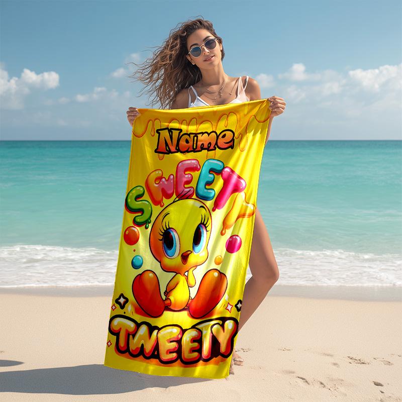 Personalized customized proof beach towel with Tweety pattern - soft, absorbent,quick-drying,perfect swimming,camping&bathing