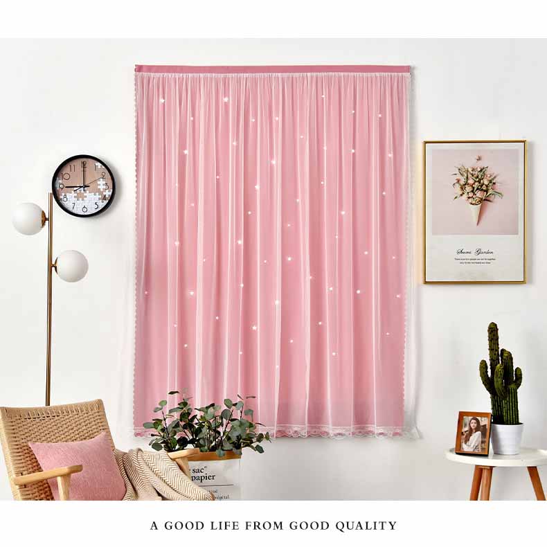 Двухслойная марлевая утолщенная 95% затемняющая штора со звездами и вырезом - Волшебные самоклеящиеся оконные жалюзи для дома/спальни