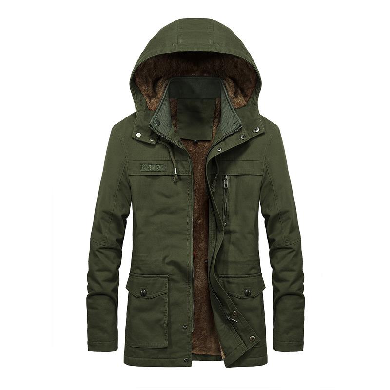Plush Mid-length Men's Jacket Hooded Men's Windbreaker Jacket