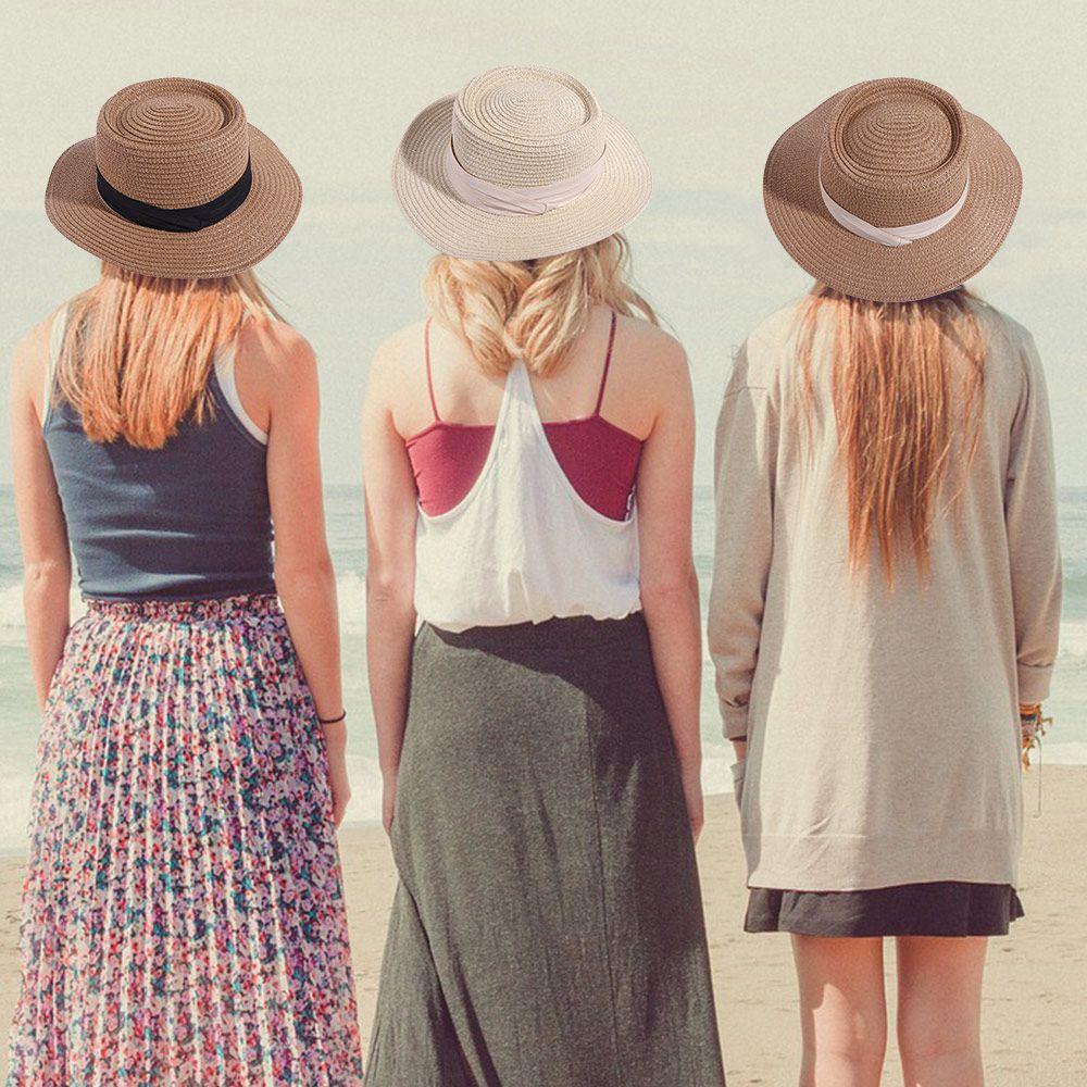 Солнцезащитная панама в корейском стиле с плоской тульей и полями Женская солнцезащитная шляпа Простая соломенная плетеная шляпа Для женщин