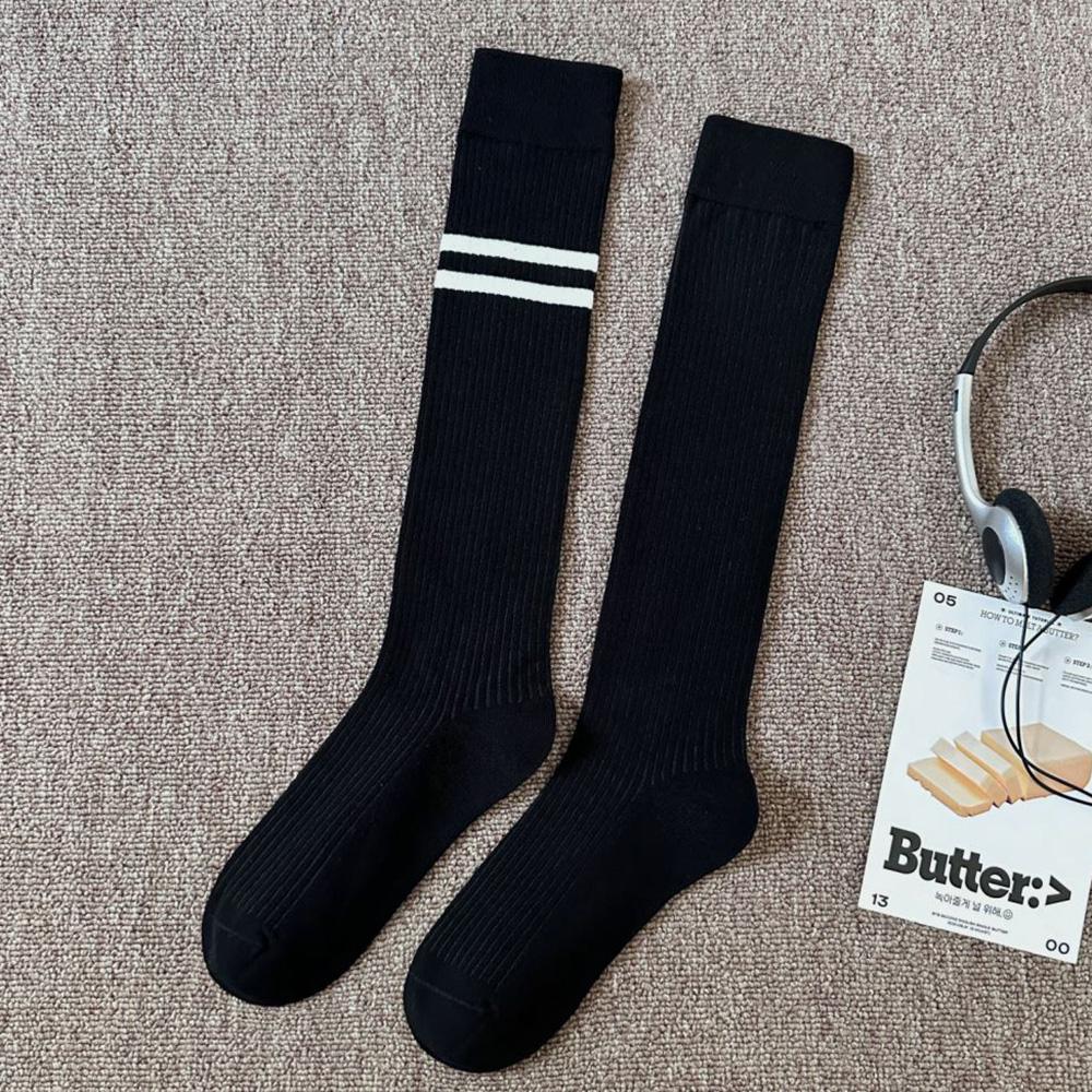1 Pair/Lot Fashion Two Stripe Women's Calf Socks Autumn Winter Long Female Sokcs Korean Style Cycling Leg Socks High-Quality