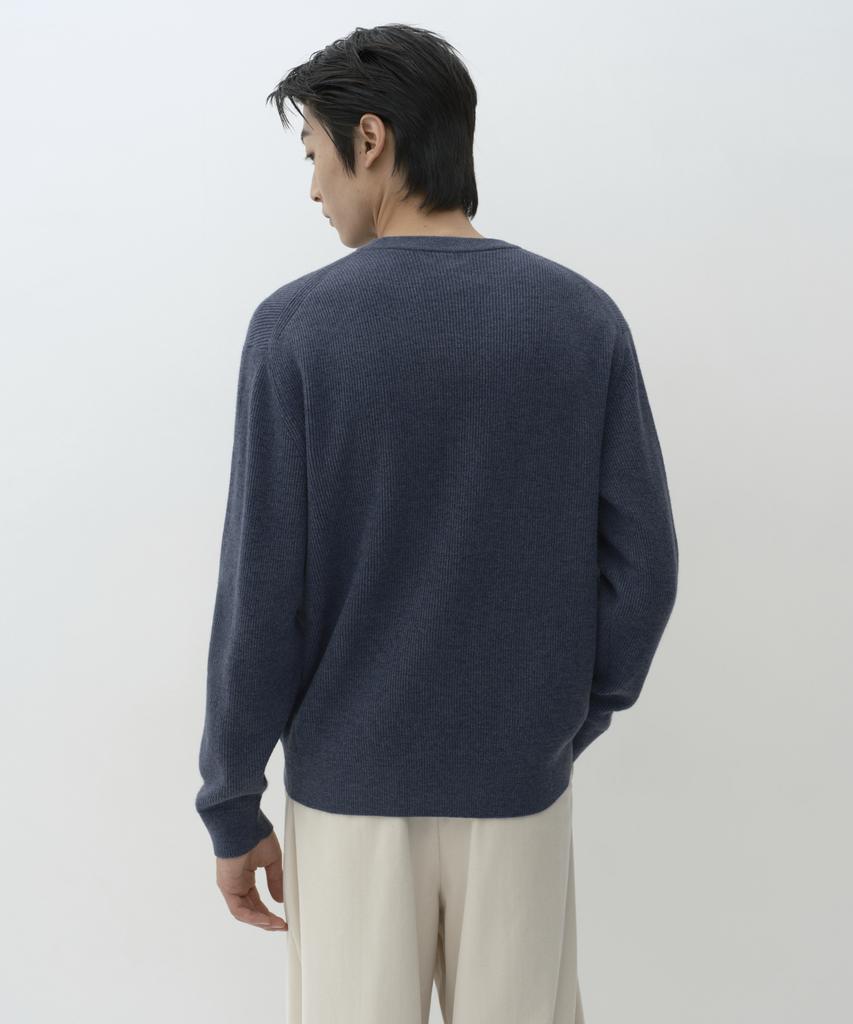 MUSINSA STANDARD [Victoria Wool] Minimal Ribbed Crew Neck Knit [Blue Grey]
