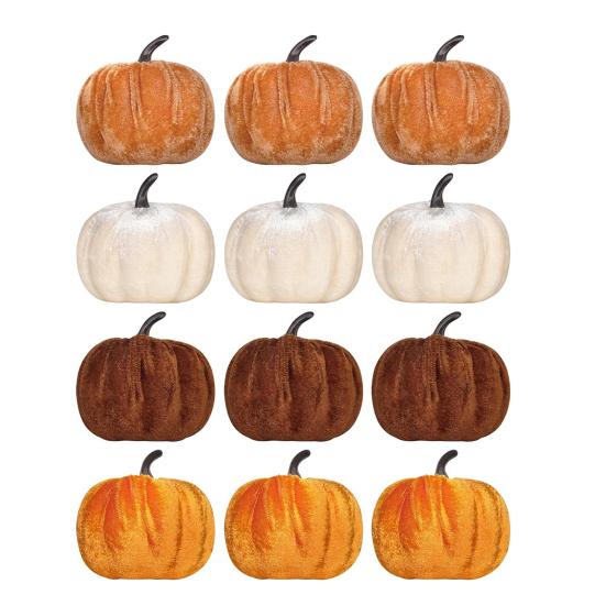 Artificial Velvet Pumpkin Decoration Foam Faux Flocked Pumpkin for Fall Harvest Party Thanksgiving Halloween