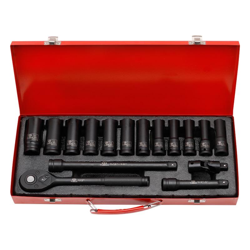 16-Piece Air Impact Wrench Set with Extended Sockets, Quick-Release Ratchet, Long Extension Bar, Universal Joint, and Tire Repair Kit