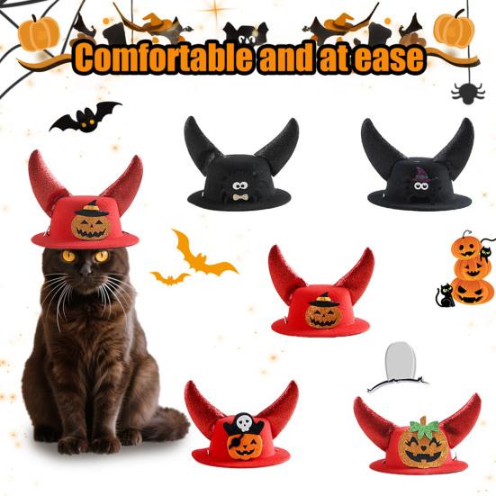 Хэллоуин Шляпа для питомца Кошачья формальная шляпа с рогами Шляпа тыква-паук Регулируемый головной убор для маленьких собак и кошек Праздничный костюмный аксессуар