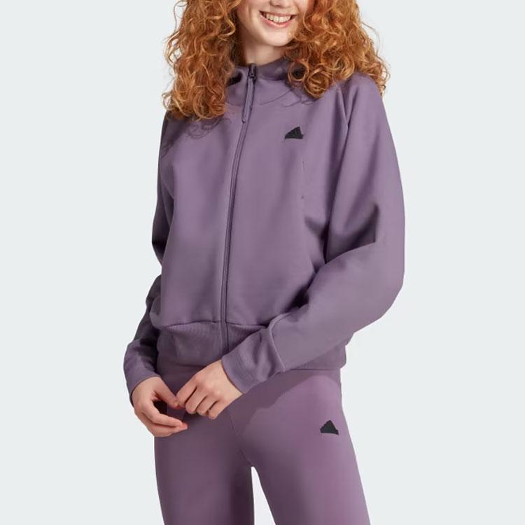 Adidas Z.N.E. Full-Zip Hoodie Solid Color Logo Loose Fit Zip-Up Hooded Sweatshirt Women Hoodies Shadow-Violet IN5132