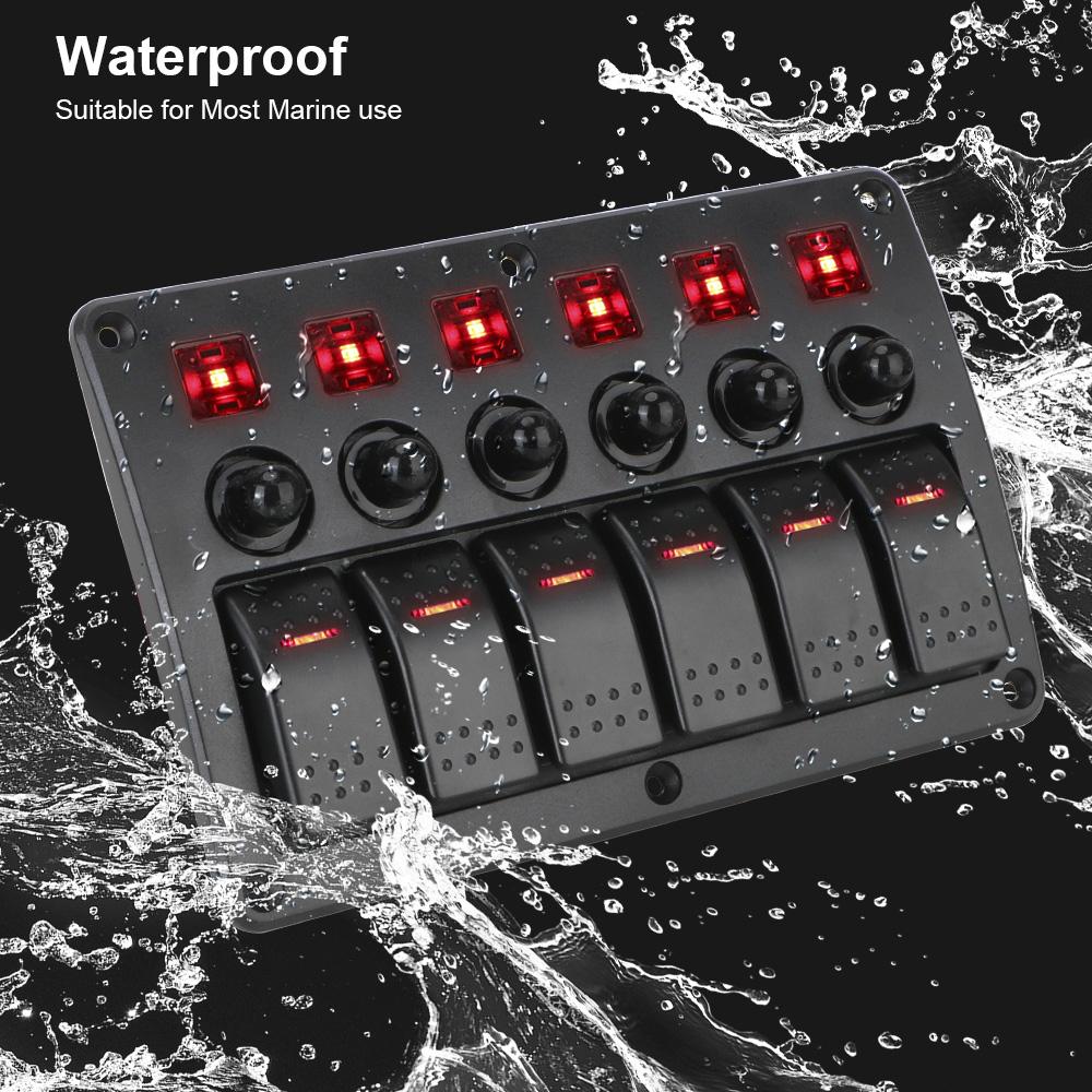 Водонепроницаемая панель переключателей для автомобиля 12~24В Управление цепями с наклейкой 6-позиционная панель морских кулисных переключателей Светодиодная подсветка
