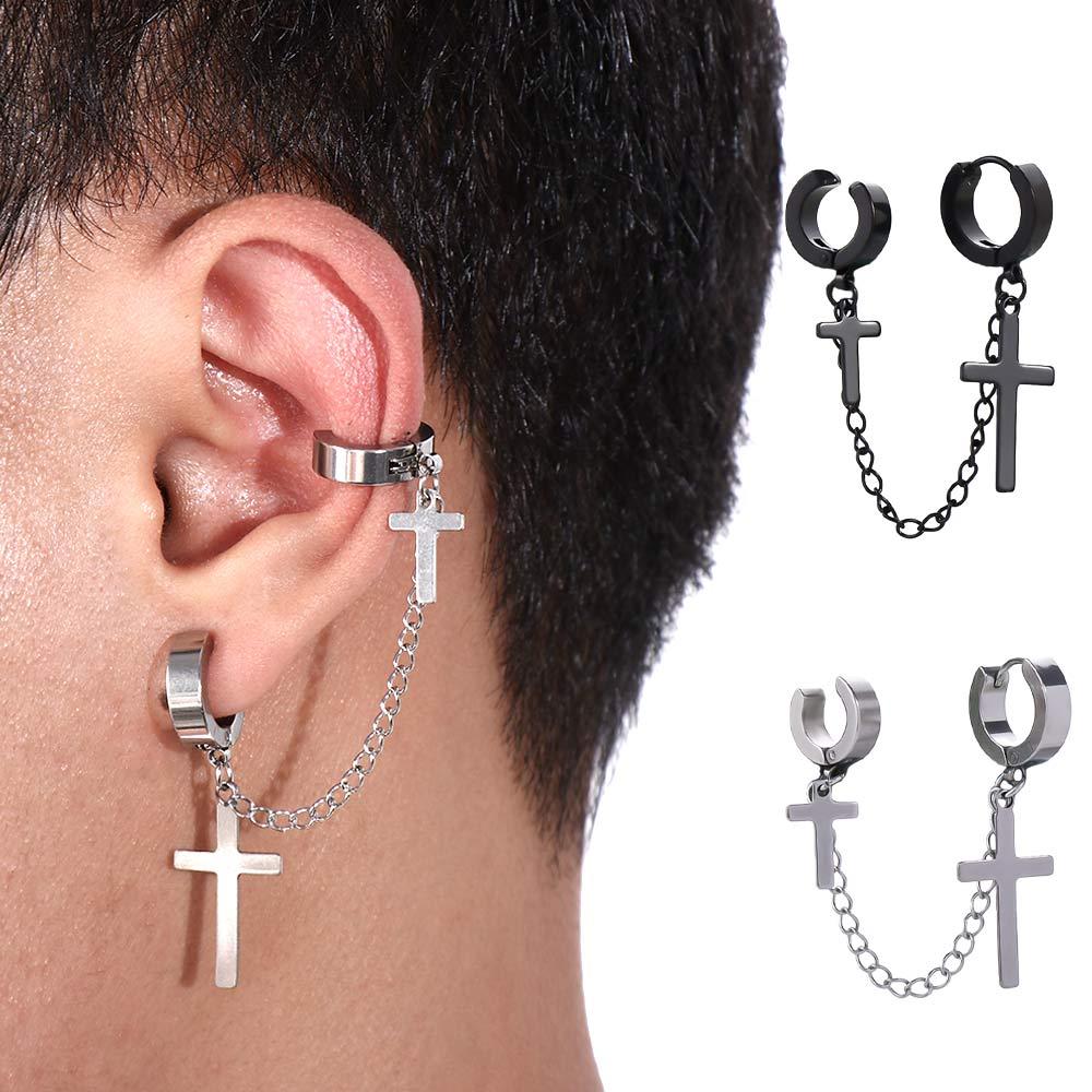 Tassel Cross Punk Clip On Earrings Dangle Earrings Korean Stud Earrings Men Ear Cuff Women Ear Clip