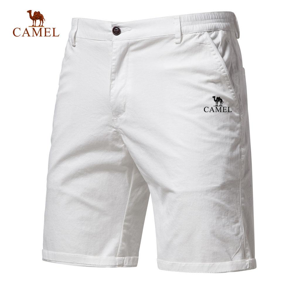 Camel Summer Embroidered Cotton Solid Color Shorts for Men High Quality Casual Business Social Elastic Waist Beach Shorts