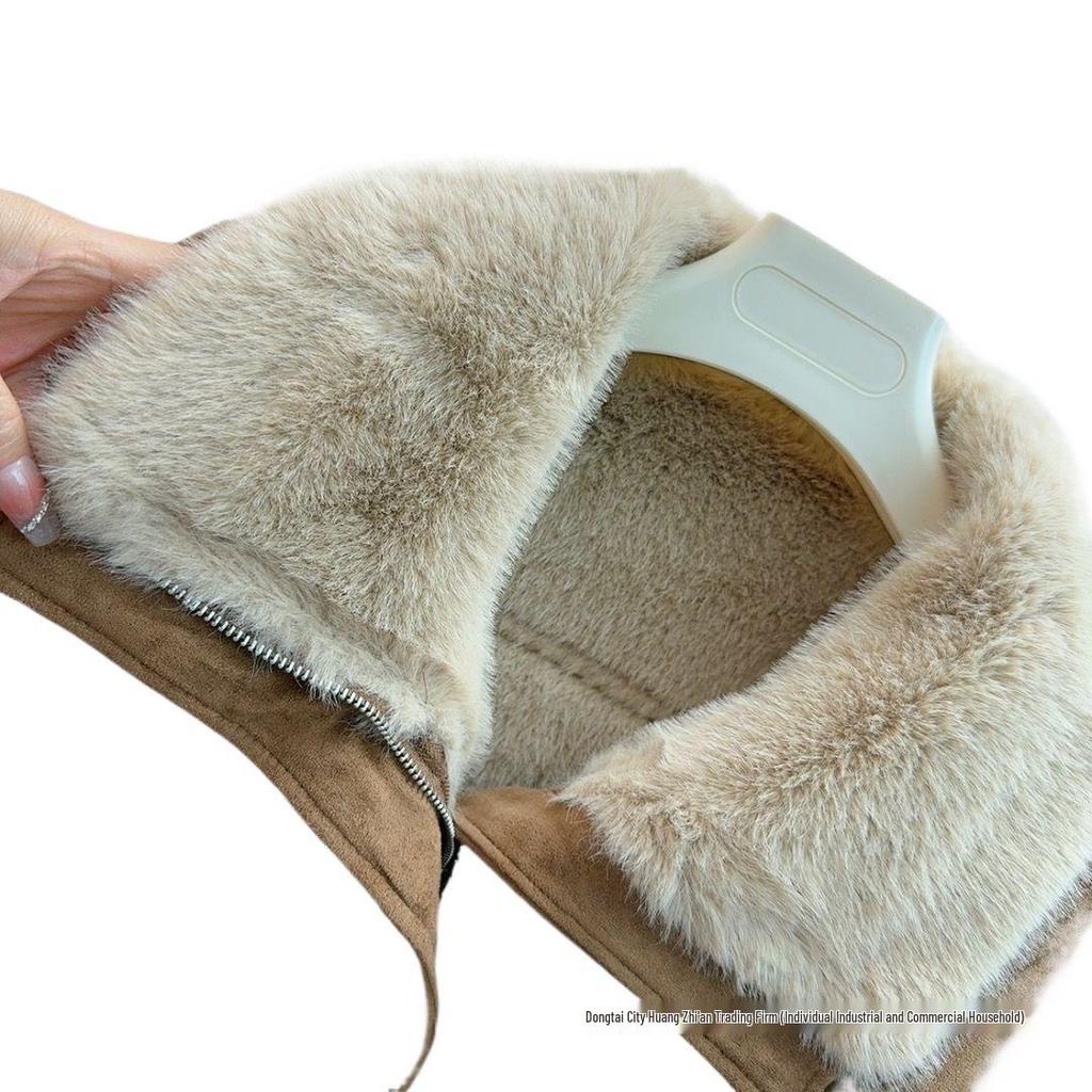 New Autumn/Winter Shearling Collar Velvet-Lined Leather Jacket