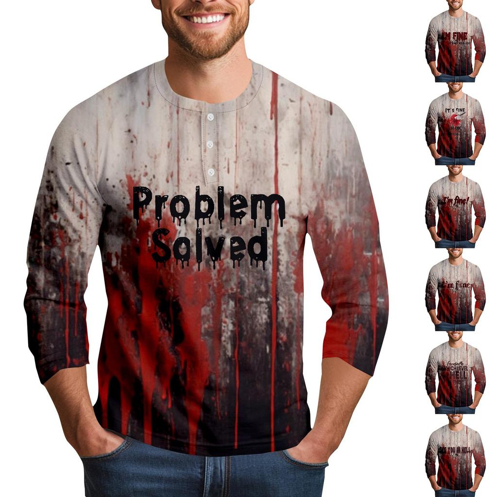 Men's Halloween Print Raglan Dralan Three-quarter Sleeve Casual Top