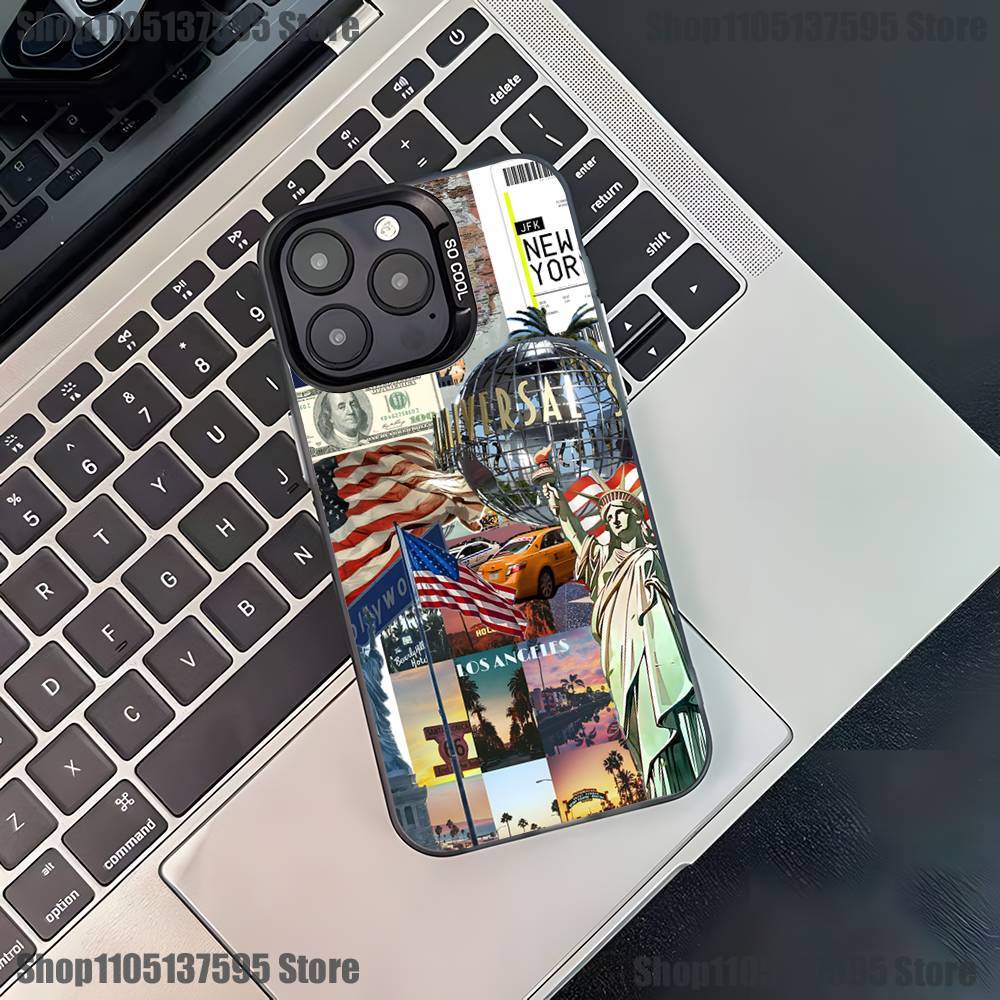 Чехол для телефона с флагом США для iPhone 17,16,15,14,13,12,11,Pro,XS,Max,Plus,Mini,SE4,E Черный Матовый Ударопрочный Чехол