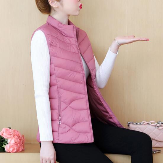 Women's Padded Vest Autumn Winter Ultra Light Zipper Closure Warm Sleeveless Jacket Slim Fit Windproof Stand-up Collar Waistcoat for Home Work