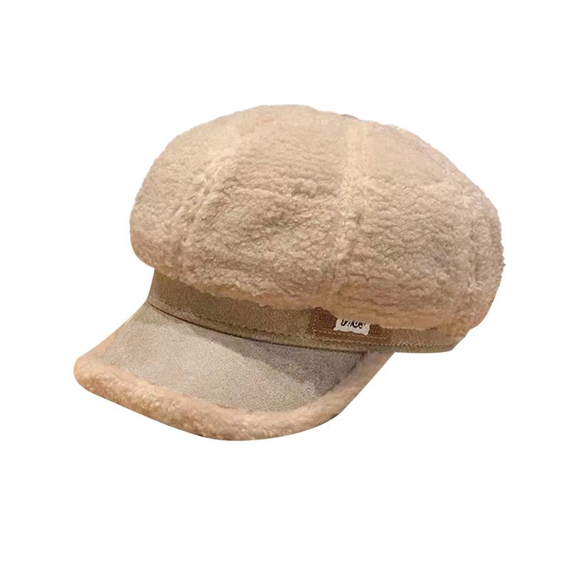 Autumn And Winter Women's Thick Octagonal Hat With Added Velvet Winter Warm Duckbill Cap Casual Sboy Hat