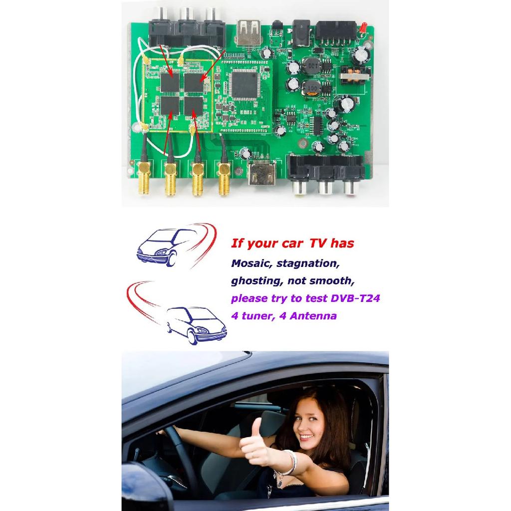 Автомобильный цифровой ТВ-приемник HDTV DVB-T2 DVB-T MULTI PLP, автомобильная DTV-приставка С 4 тюнерами и антенной