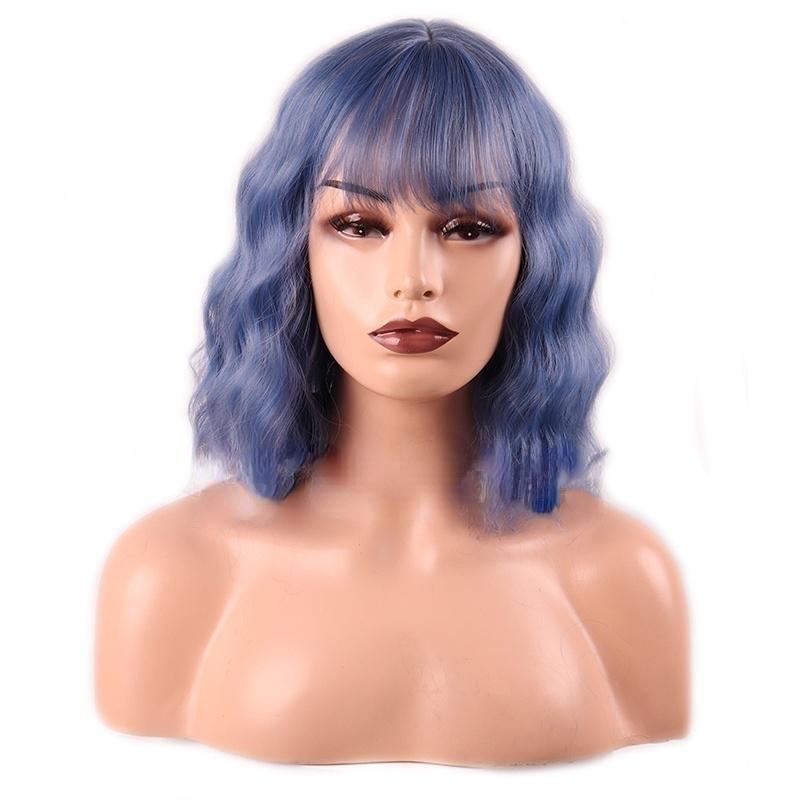 MISS WIG Женский парик с короткой волной и челкой, черный парик из синтетического волокна для женщин, повседневная одежда