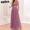 Splicing Elastic Waist Sleeveless Double V-neck Evening Gown Tulle Embroidery Long Elegant A Big Swing Party Dress