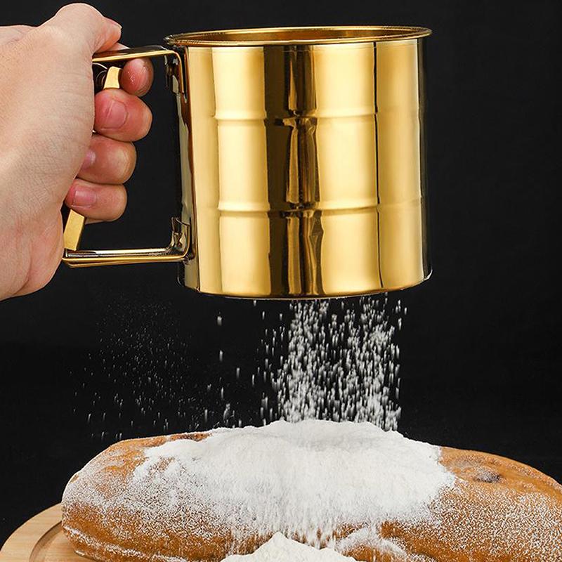 Полуавтоматическое сито для муки с мелкой сеткой и мерной шкалой, из нержавеющей стали, чашка-сито для сахарной пудры, кухонная выпечка