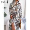 HNXC Women's Retro Floral Collar Long Sleeve Shirt Dress for Spring Summer