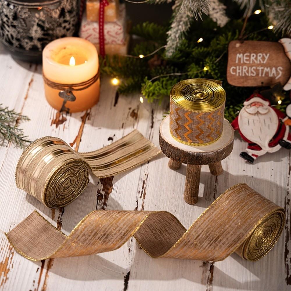 1.97in Wide Christmas Tree Golden Ribbon Wavy Binding Metallic Wreath Ribbon Wreath Garland
