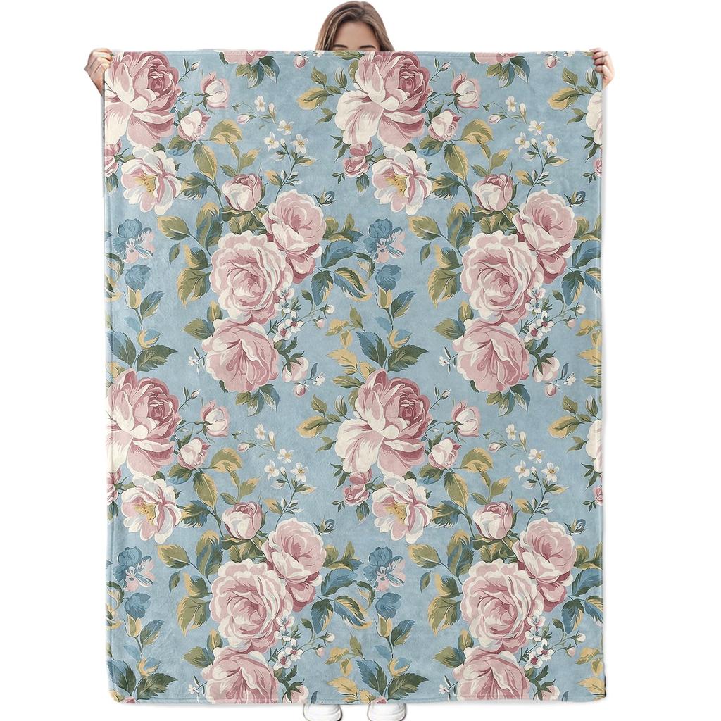 Romantic Rose Floral Blanket For Valentine's Day Gift Soft Flower Fleece Blanket for Bed Sofa Couch Chair Outdoor Travel Camping